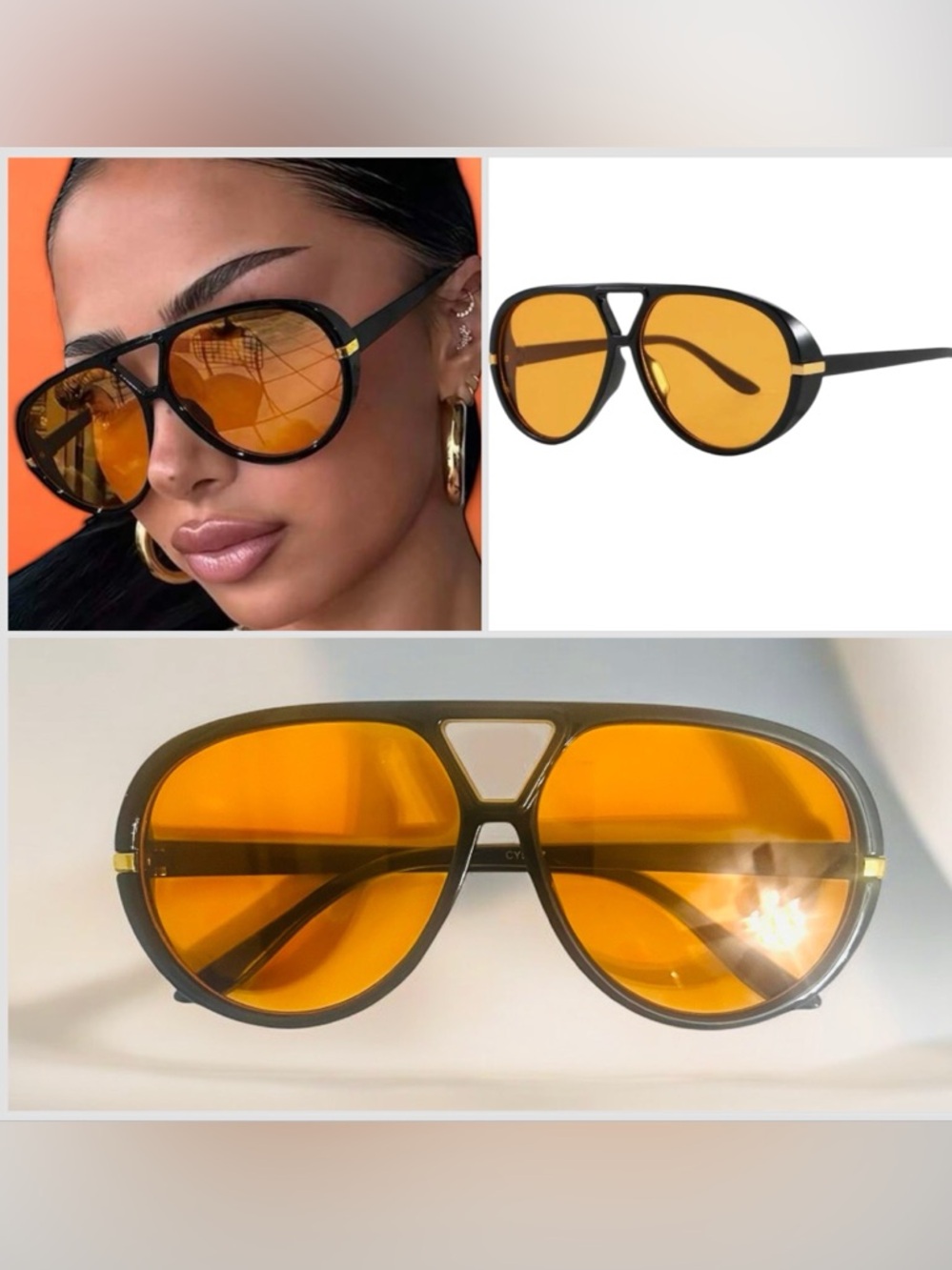 🔥🔥🆕Stylish Black Aviator Sunglasses orange lenses